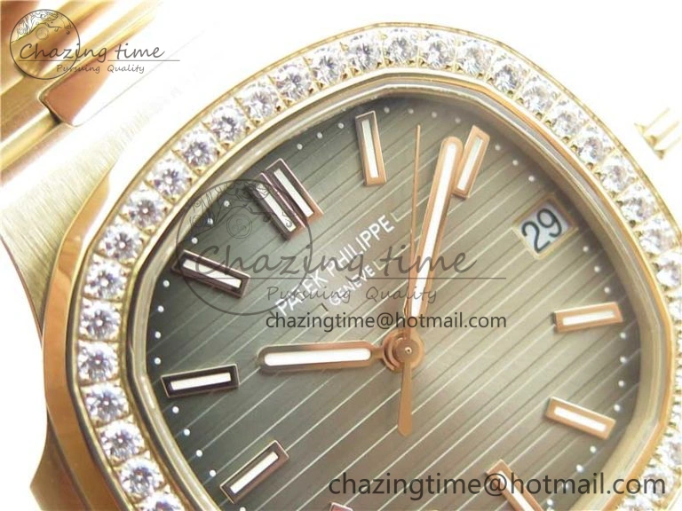 ModernLook Nautilus 5711 RG PPF 1:1 Best Edition Gray Dial Diamonds Bezel on RG Bracelet 324CS (Free box) V 8887