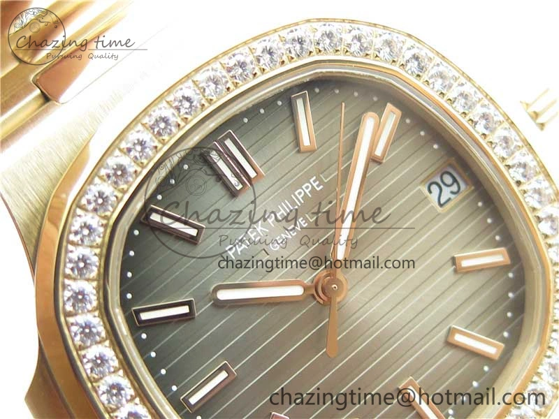 ModernLook Nautilus 5711 RG PPF 1:1 Best Edition Gray Dial Diamonds Bezel on RG Bracelet 324CS (Free box) V 8887