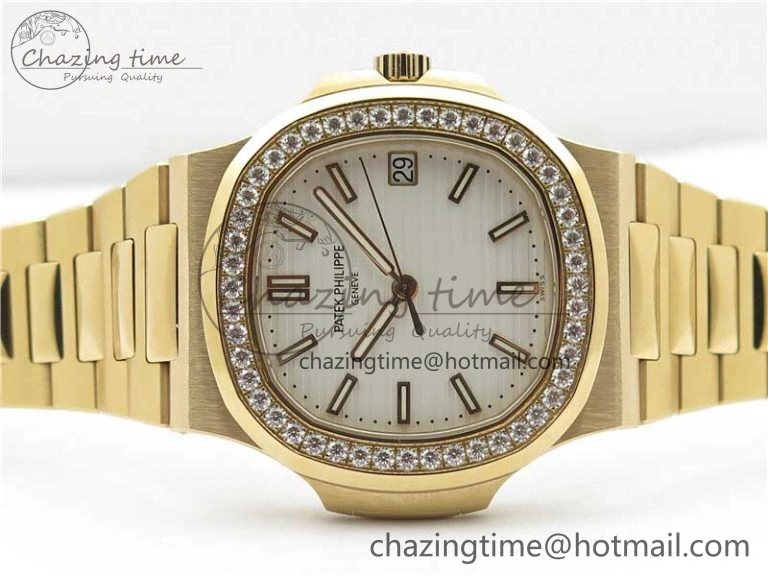 Nautilus 5711 RG PPF 1:1 Best Edition White Dial Diamonds Bezel on RG Bracelet 324CS (Free box) V FastDry 8889