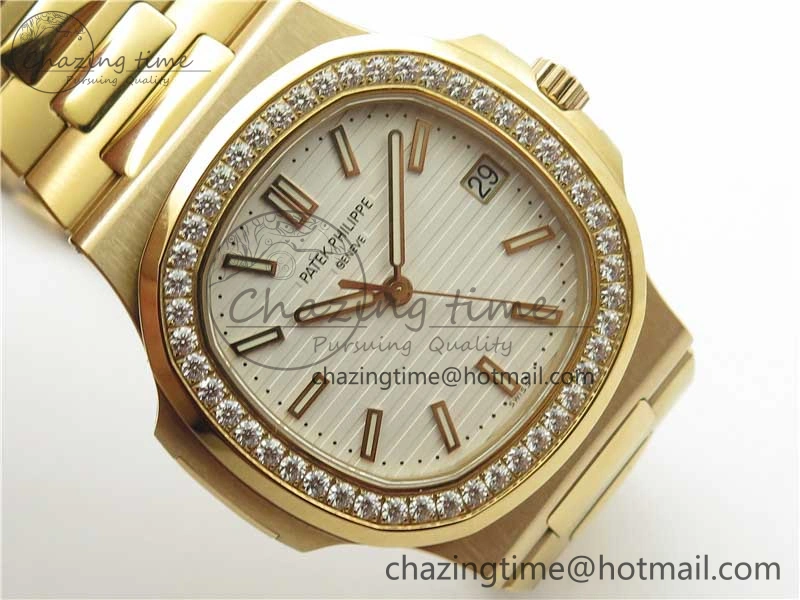Nautilus 5711 RG PPF 1:1 Best Edition White Dial Diamonds Bezel on RG Bracelet 324CS (Free box) V FastDry 8889