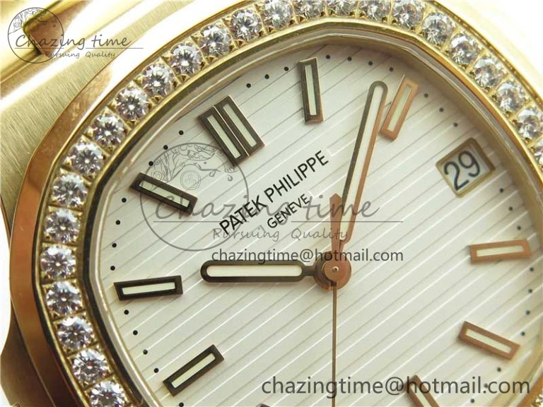 Nautilus 5711 RG PPF 1:1 Best Edition White Dial Diamonds Bezel on RG Bracelet 324CS (Free box) V FastDry 8889