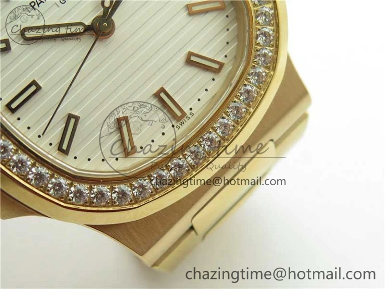 Nautilus 5711 RG PPF 1:1 Best Edition White Dial Diamonds Bezel on RG Bracelet 324CS (Free box) V FastDry 8889
