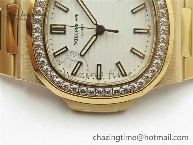 Nautilus 5711 RG PPF 1:1 Best Edition White Dial Diamonds Bezel on RG Bracelet 324CS (Free box) V FastDry 8889