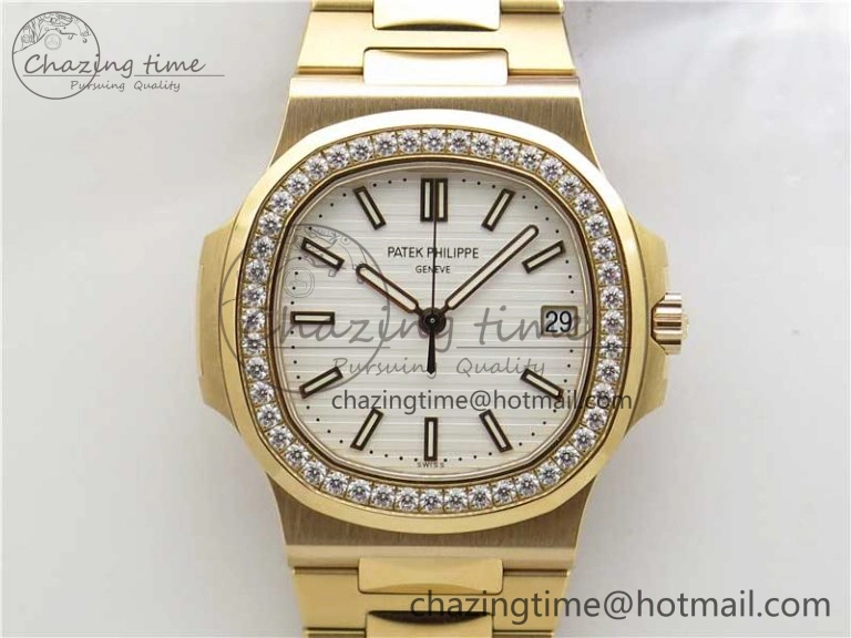 Nautilus 5711 RG PPF 1:1 Best Edition White Dial Diamonds Bezel on RG Bracelet 324CS (Free box) V FastDry 8889