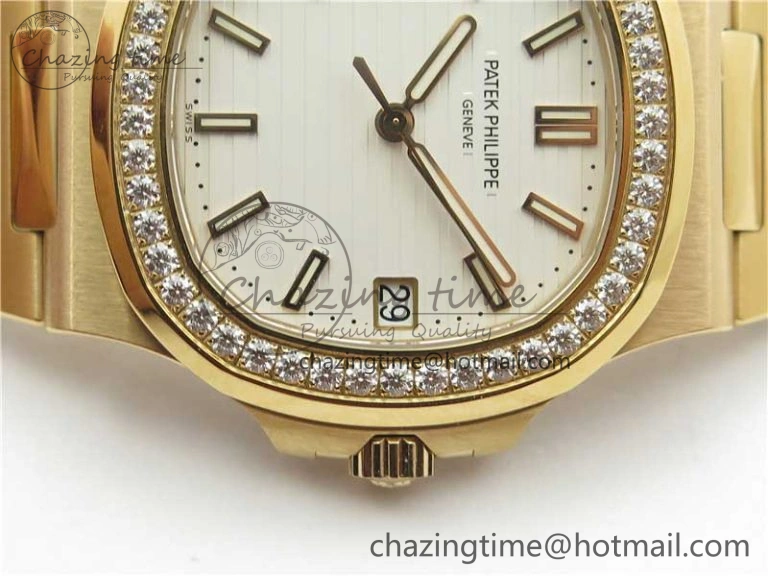 Nautilus 5711 RG PPF 1:1 Best Edition White Dial Diamonds Bezel on RG Bracelet 324CS (Free box) V FastDry 8889