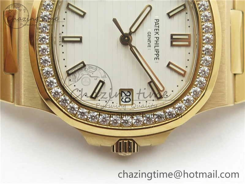 Nautilus 5711 RG PPF 1:1 Best Edition White Dial Diamonds Bezel on RG Bracelet 324CS (Free box) V FastDry 8889