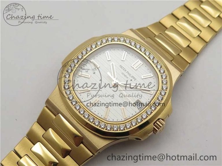 Nautilus 5711 RG PPF 1:1 Best Edition White Dial Diamonds Bezel on RG Bracelet 324CS (Free box) V FastDry 8889