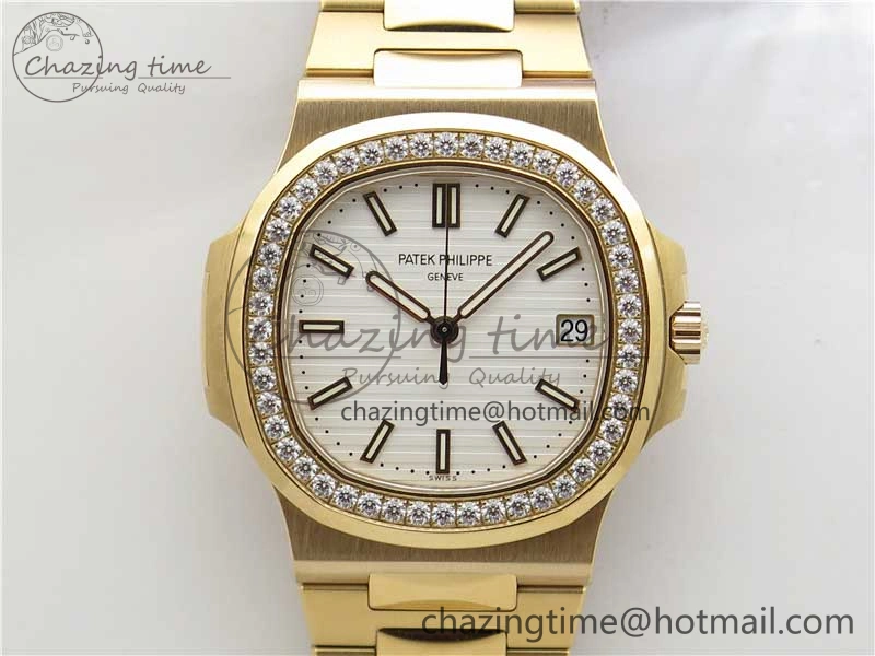 Nautilus 5711 RG PPF 1:1 Best Edition White Dial Diamonds Bezel on RG Bracelet 324CS (Free box) V FastDry 8889