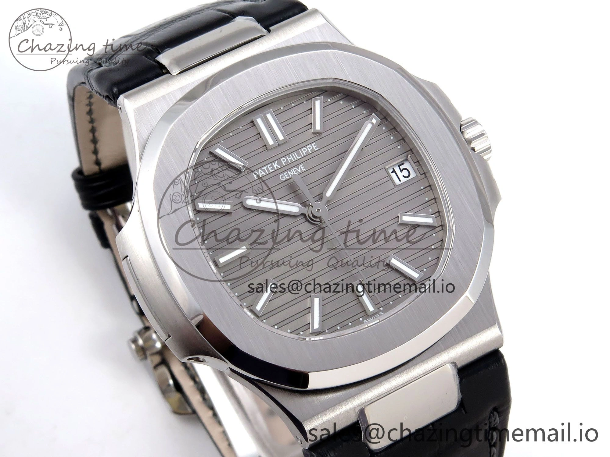 ModernLook Nautilus 5711 SS 3KF 1:1 Best Edition Gray Textured Dial on Black Leather Strap A324 Super Clone V 8707