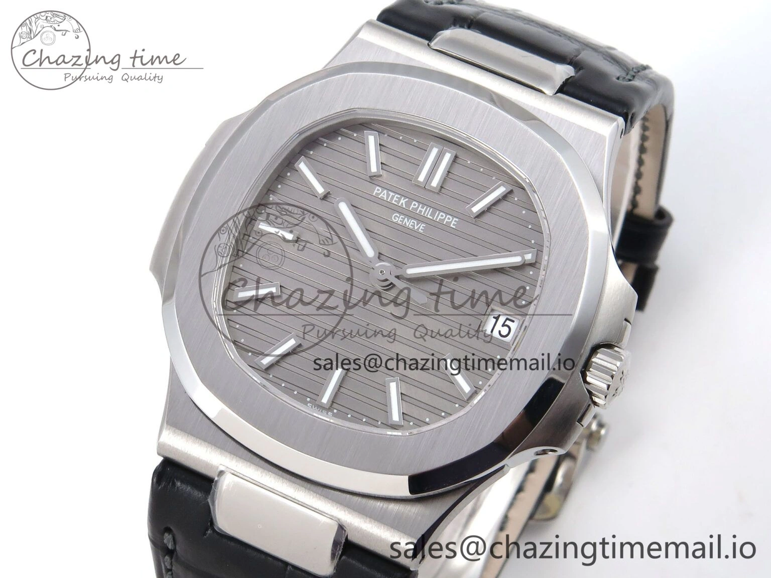 ModernLook Nautilus 5711 SS 3KF 1:1 Best Edition Gray Textured Dial on Black Leather Strap A324 Super Clone V 8707