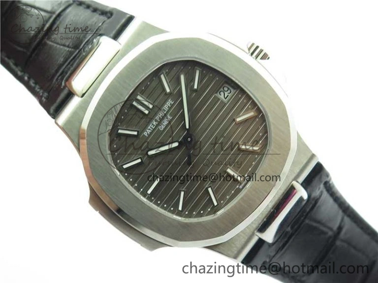 MoistureWicking Nautilus 5711 SS 3KF 1:1 Best Edition Gray Textured Dial on Black Leather Strap A324 Super Clone V 8878