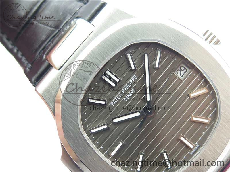 MoistureWicking Nautilus 5711 SS 3KF 1:1 Best Edition Gray Textured Dial on Black Leather Strap A324 Super Clone V 8878