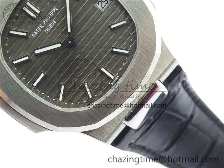MoistureWicking Nautilus 5711 SS 3KF 1:1 Best Edition Gray Textured Dial on Black Leather Strap A324 Super Clone V 8878