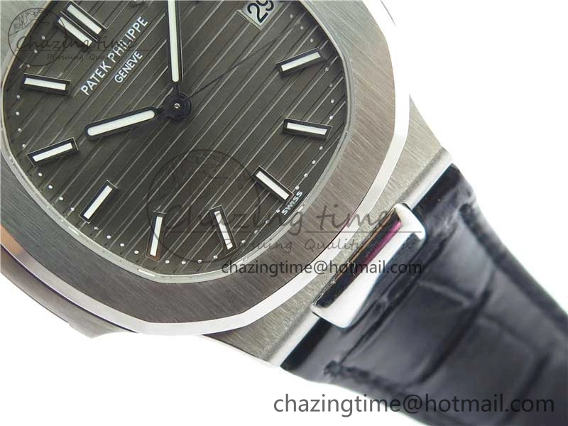 MoistureWicking Nautilus 5711 SS 3KF 1:1 Best Edition Gray Textured Dial on Black Leather Strap A324 Super Clone V 8878
