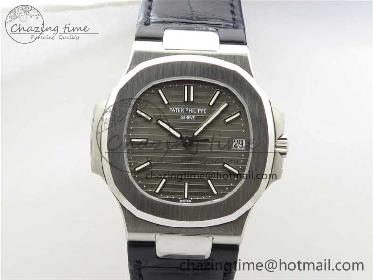 MoistureWicking Nautilus 5711 SS 3KF 1:1 Best Edition Gray Textured Dial on Black Leather Strap A324 Super Clone V 8878