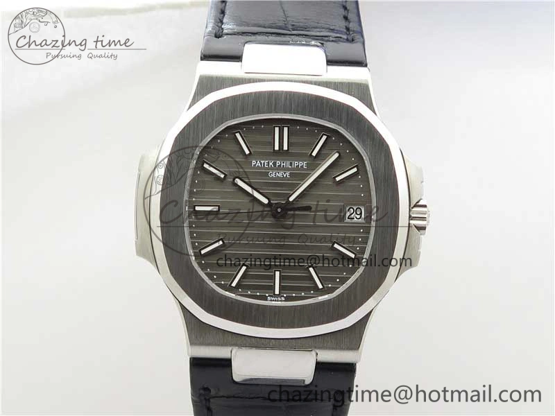 MoistureWicking Nautilus 5711 SS 3KF 1:1 Best Edition Gray Textured Dial on Black Leather Strap A324 Super Clone V 8878