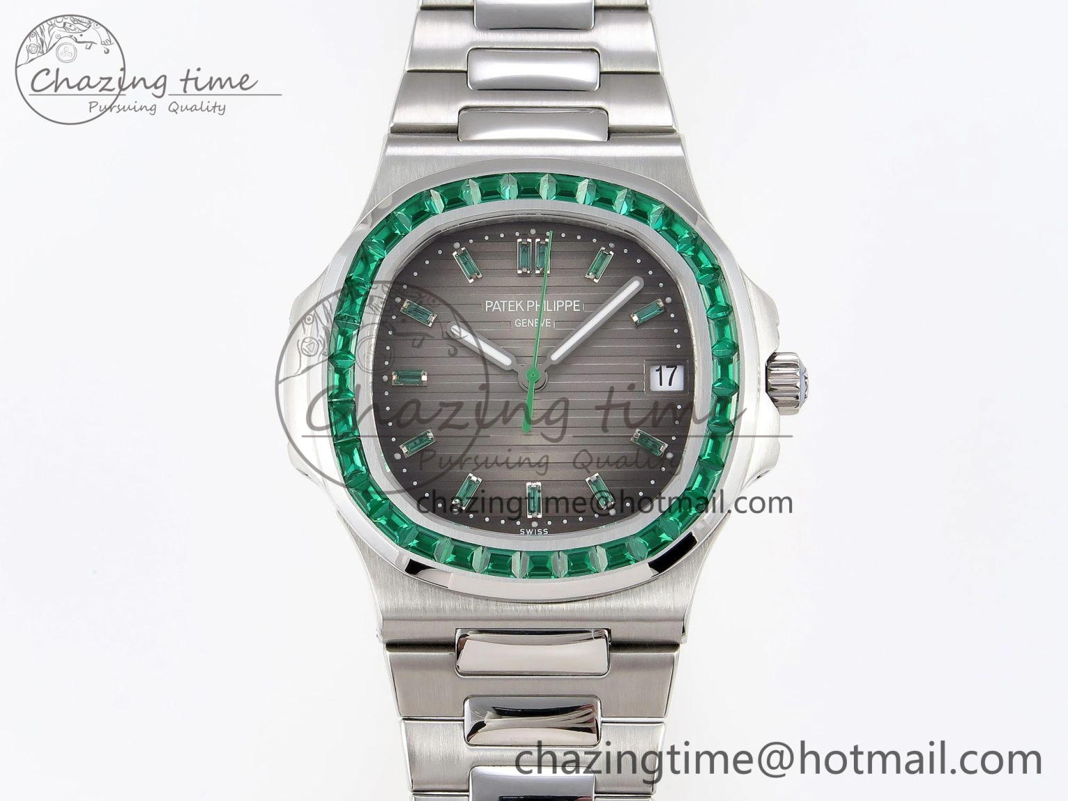 Nautilus 5711 SS GPF 1:1 Best Edition Gray Dial Green Diamonds Bezel on SS Bracelet 324CS Comfortable 8789