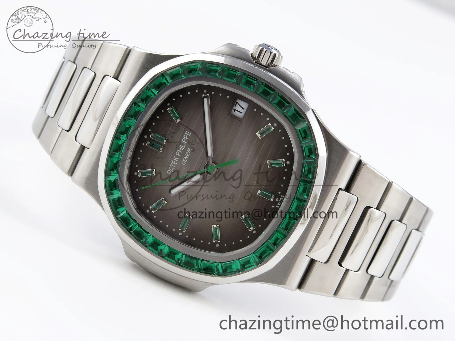 Nautilus 5711 SS GPF 1:1 Best Edition Gray Dial Green Diamonds Bezel on SS Bracelet 324CS Comfortable 8789