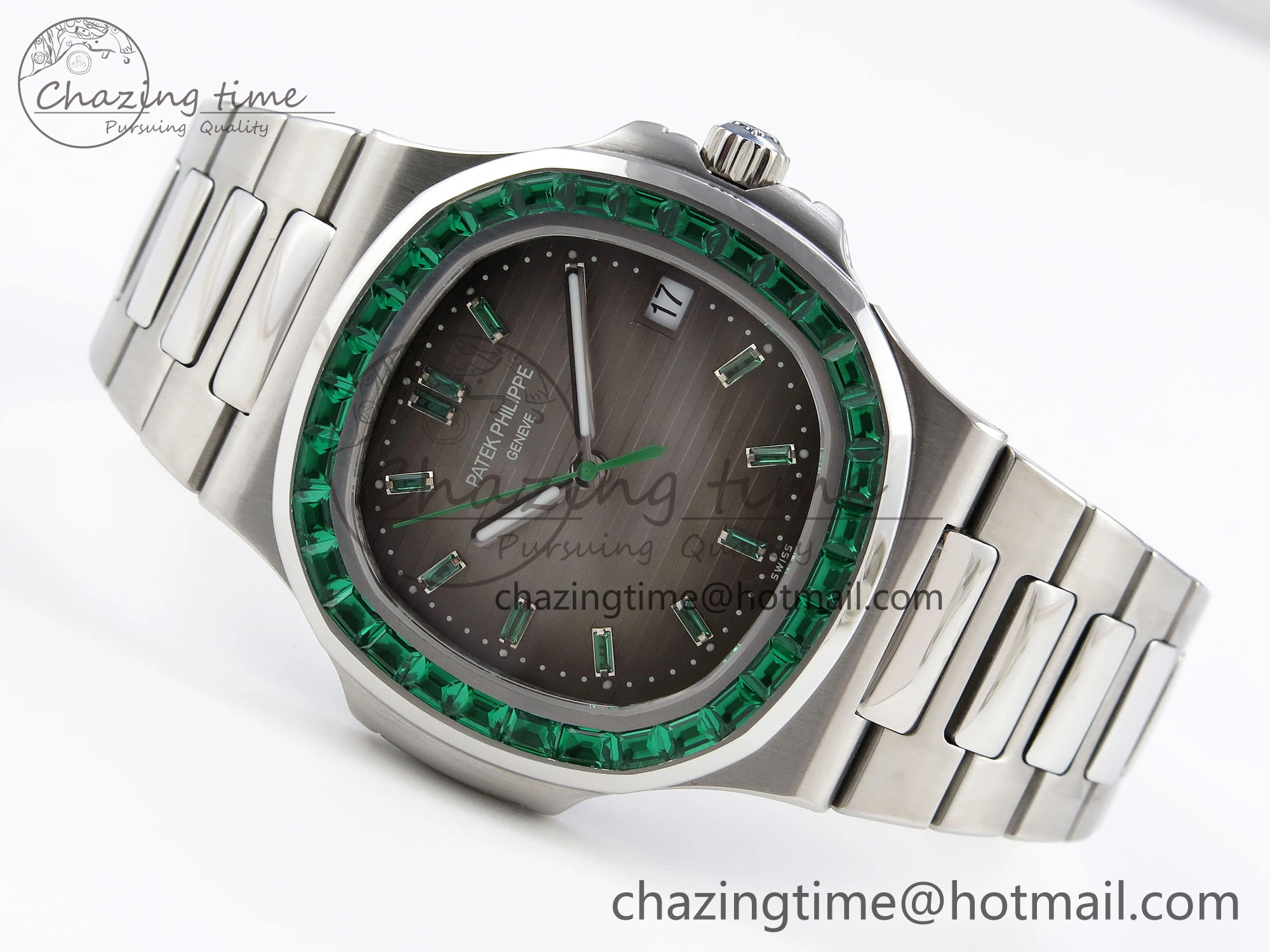 Nautilus 5711 SS GPF 1:1 Best Edition Gray Dial Green Diamonds Bezel on SS Bracelet 324CS Comfortable 8789