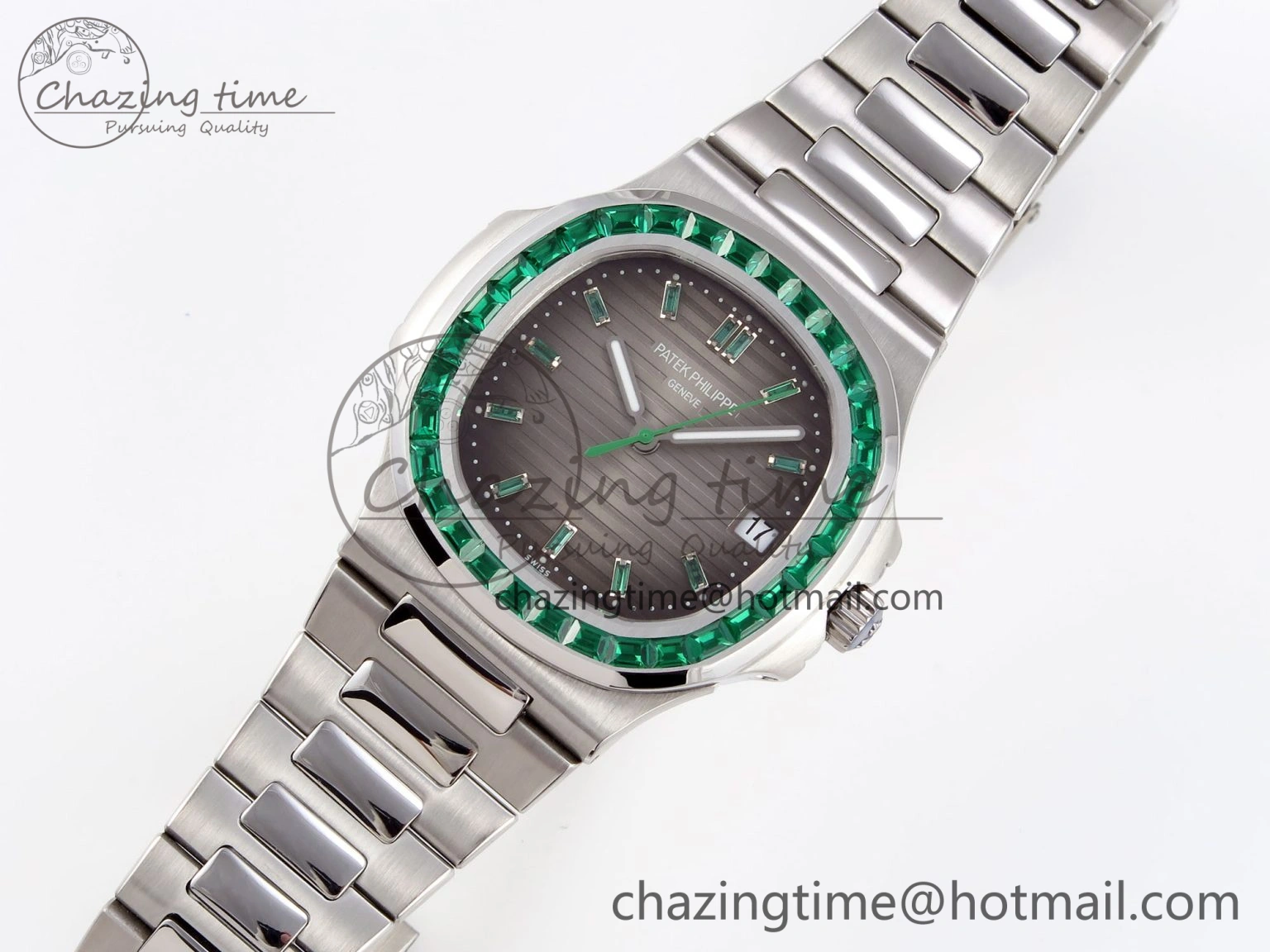 Nautilus 5711 SS GPF 1:1 Best Edition Gray Dial Green Diamonds Bezel on SS Bracelet 324CS Comfortable 8789