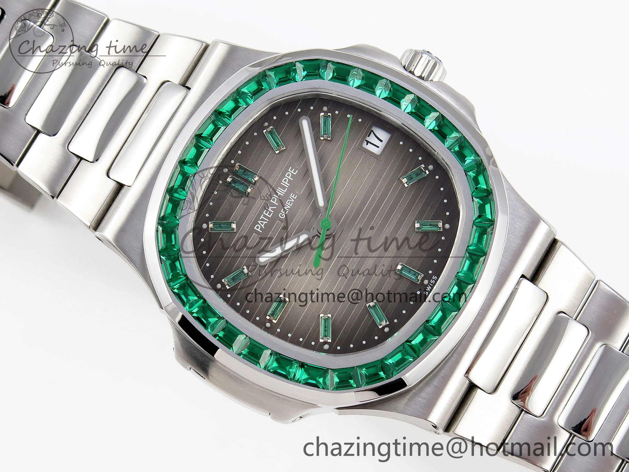Nautilus 5711 SS GPF 1:1 Best Edition Gray Dial Green Diamonds Bezel on SS Bracelet 324CS Comfortable 8789