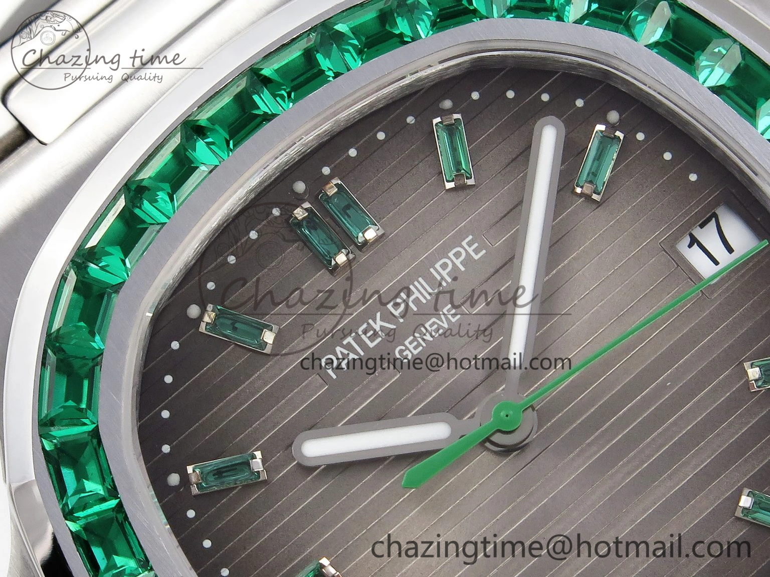 Nautilus 5711 SS GPF 1:1 Best Edition Gray Dial Green Diamonds Bezel on SS Bracelet 324CS Comfortable 8789