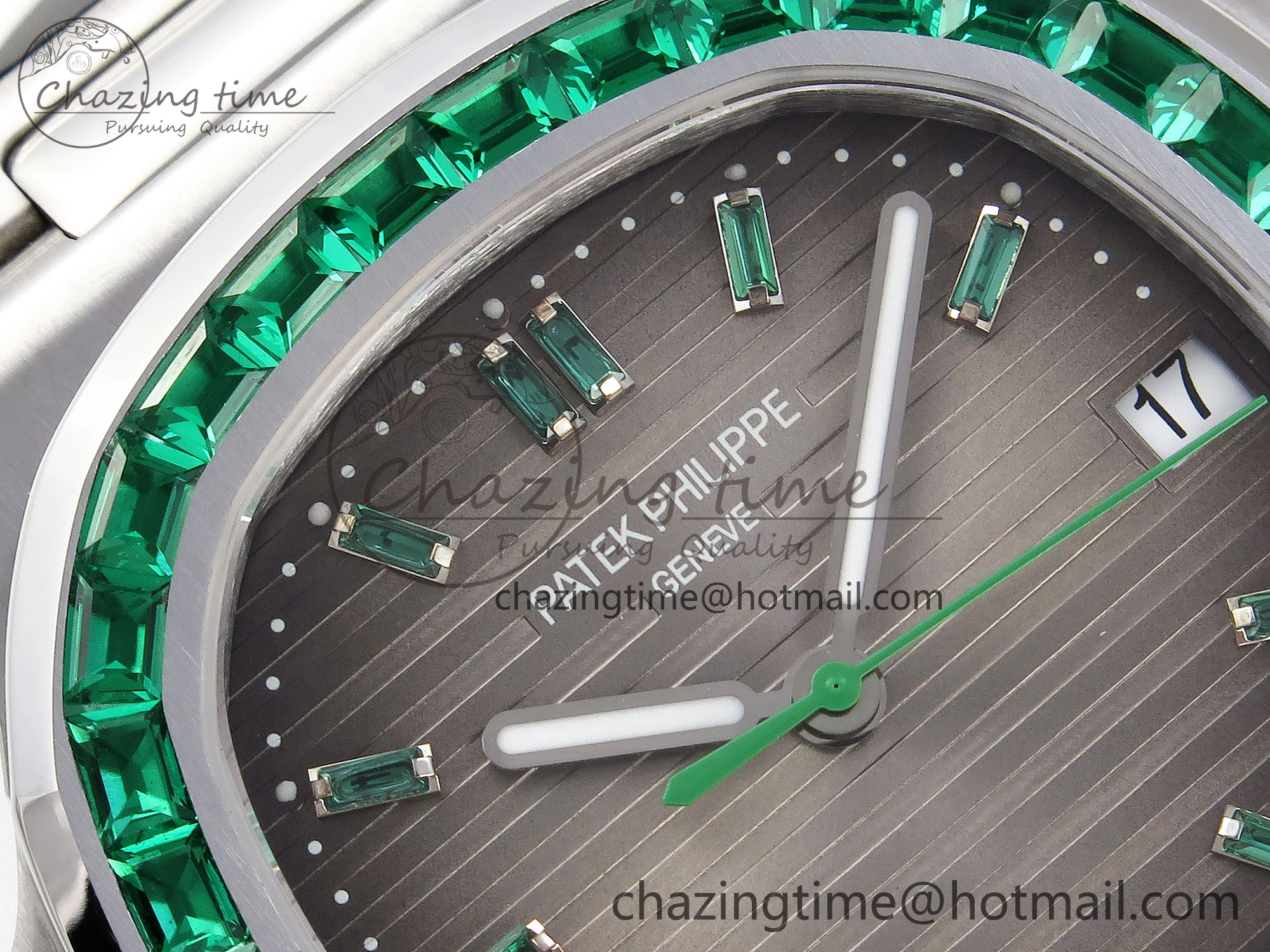 Nautilus 5711 SS GPF 1:1 Best Edition Gray Dial Green Diamonds Bezel on SS Bracelet 324CS Comfortable 8789