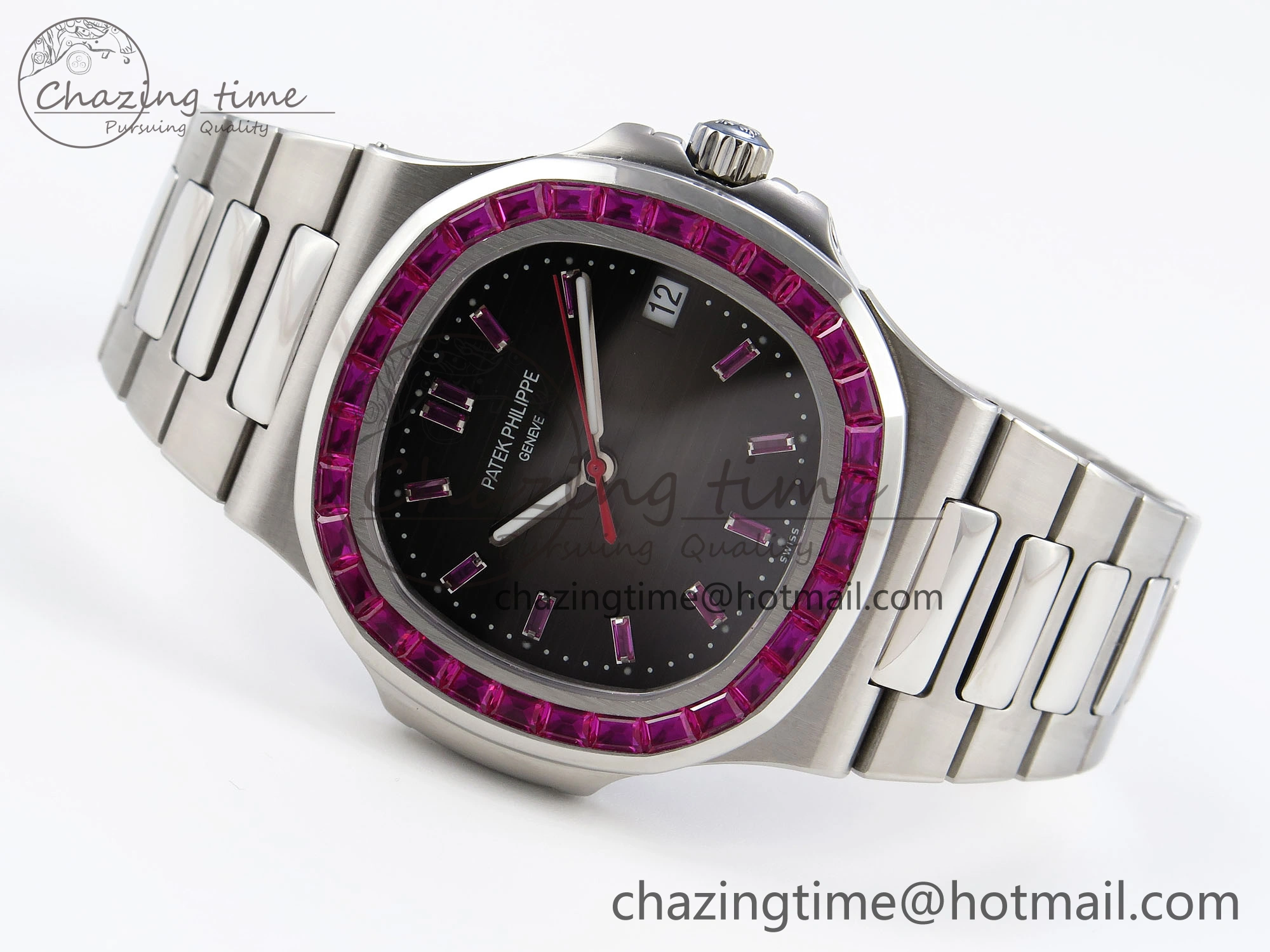 Affordable Nautilus 5711 SS GPF 1:1 Best Edition Gray Dial Purple Diamonds Bezel on SS Bracelet 324CS 8787