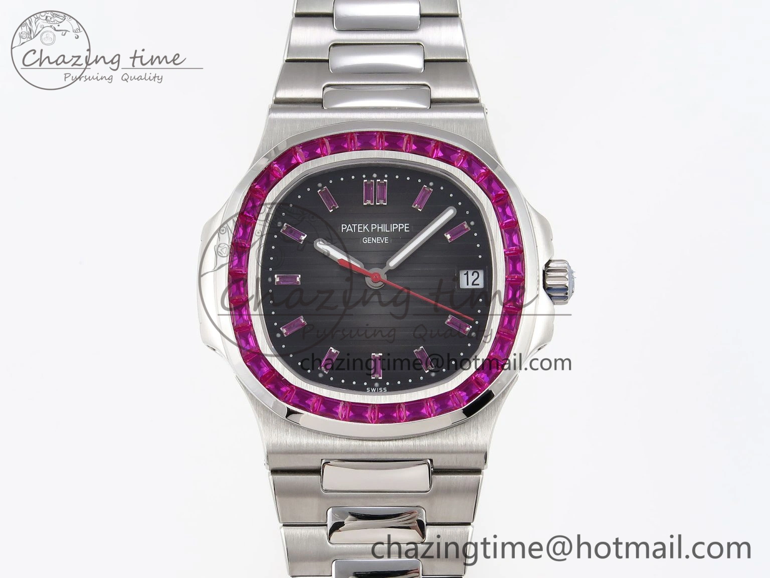Affordable Nautilus 5711 SS GPF 1:1 Best Edition Gray Dial Purple Diamonds Bezel on SS Bracelet 324CS 8787