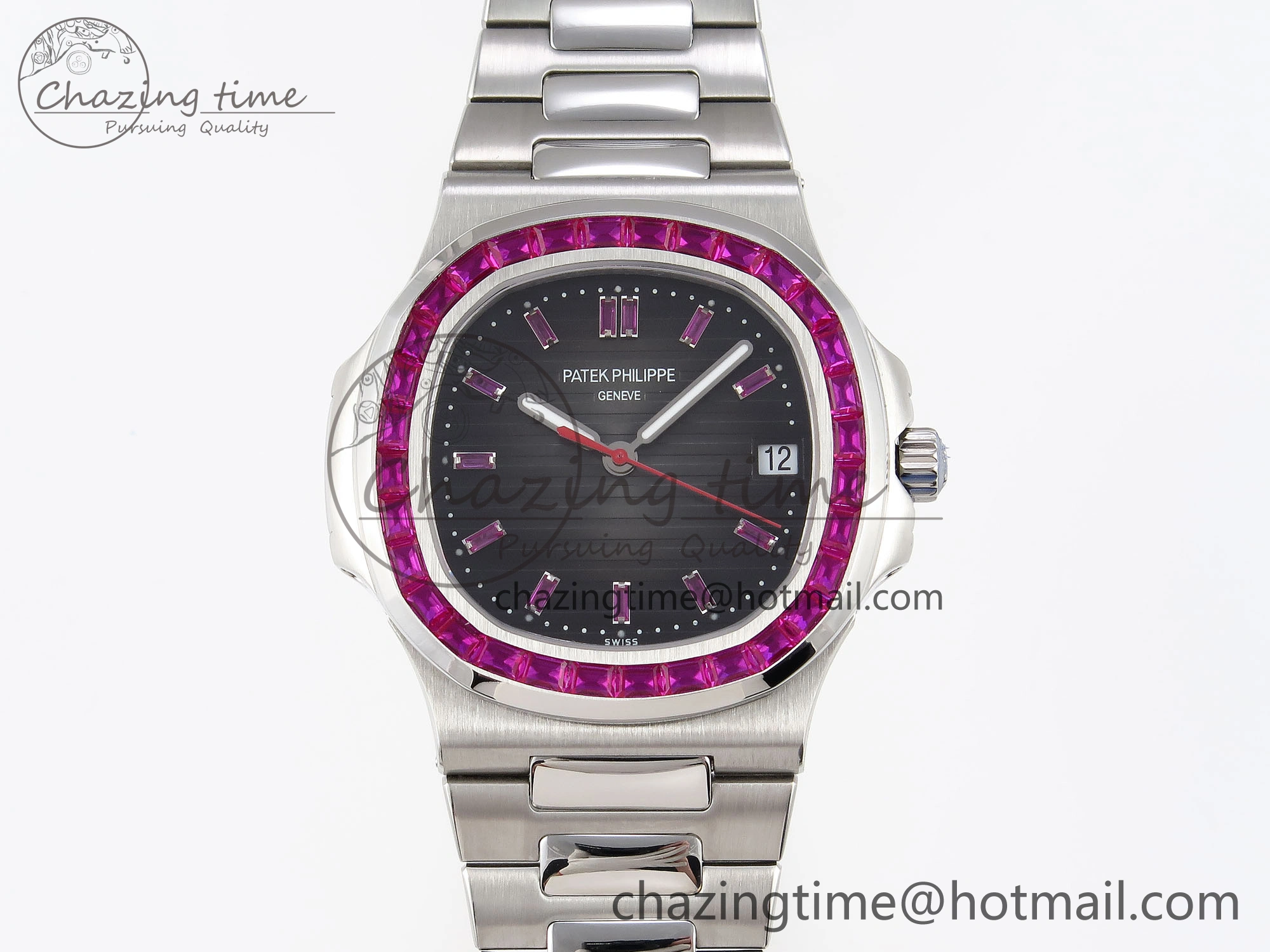 Affordable Nautilus 5711 SS GPF 1:1 Best Edition Gray Dial Purple Diamonds Bezel on SS Bracelet 324CS 8787