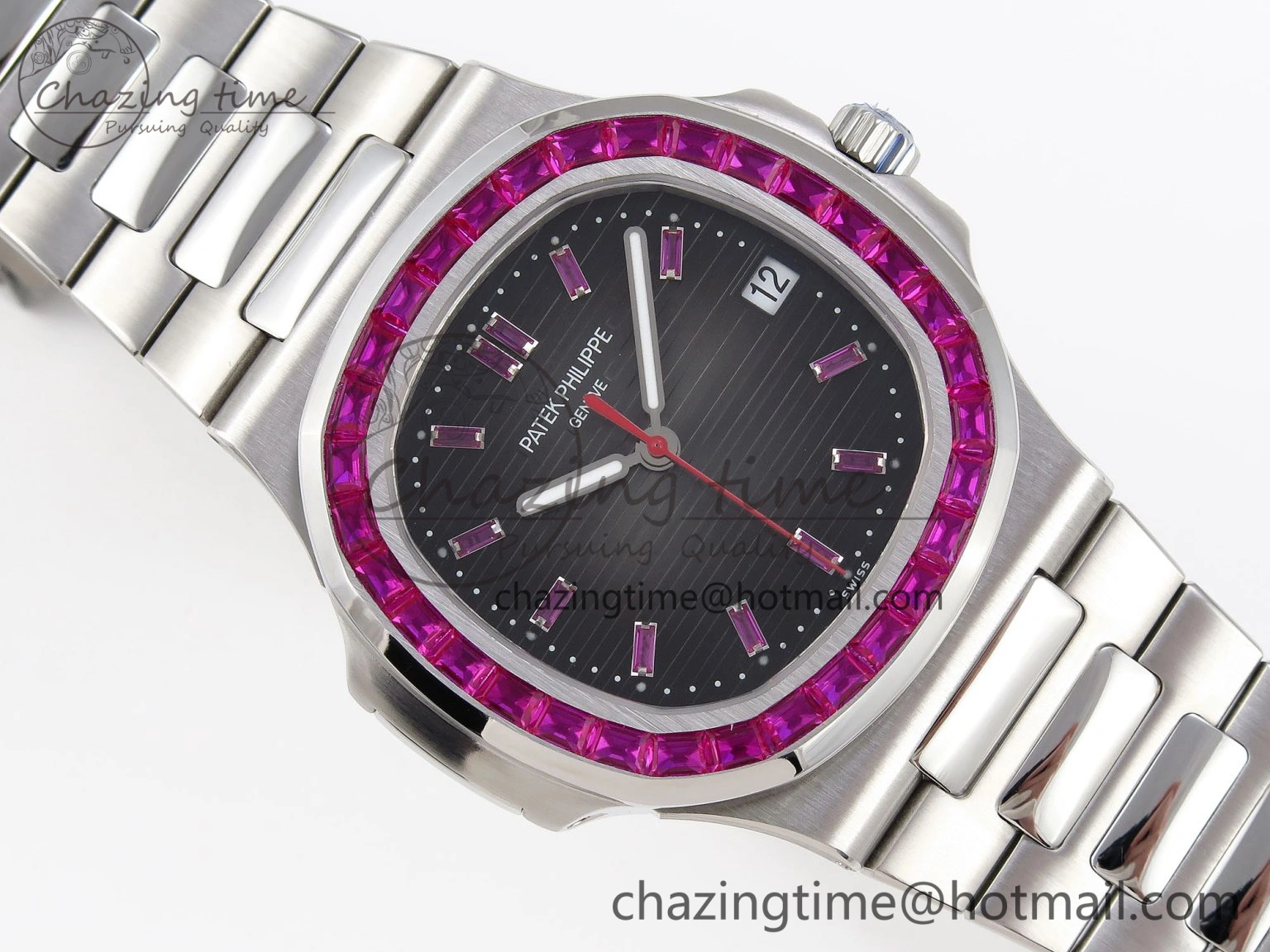 Affordable Nautilus 5711 SS GPF 1:1 Best Edition Gray Dial Purple Diamonds Bezel on SS Bracelet 324CS 8787