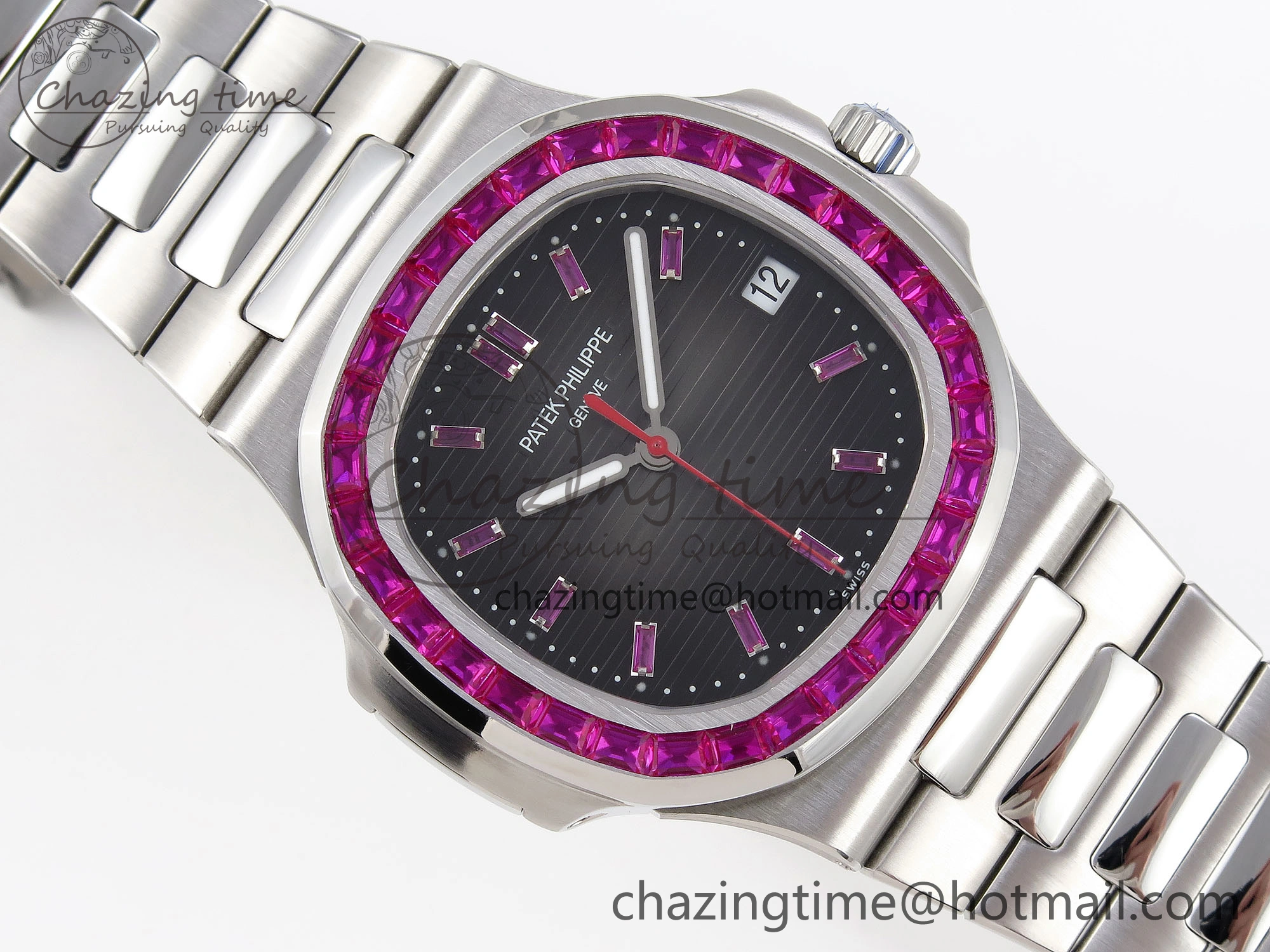 Affordable Nautilus 5711 SS GPF 1:1 Best Edition Gray Dial Purple Diamonds Bezel on SS Bracelet 324CS 8787