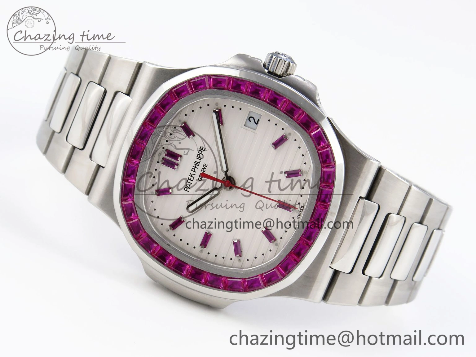 Upgraded Nautilus 5711 SS GPF 1:1 Best Edition White Dial Purple Diamonds Bezel on SS Bracelet 324CS 8788