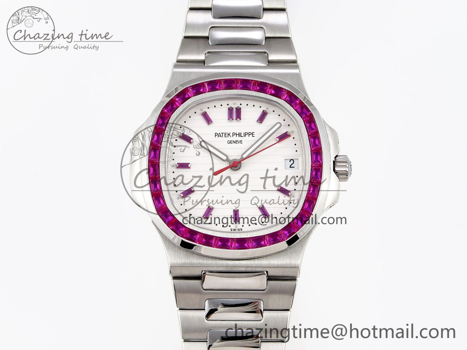 Upgraded Nautilus 5711 SS GPF 1:1 Best Edition White Dial Purple Diamonds Bezel on SS Bracelet 324CS 8788