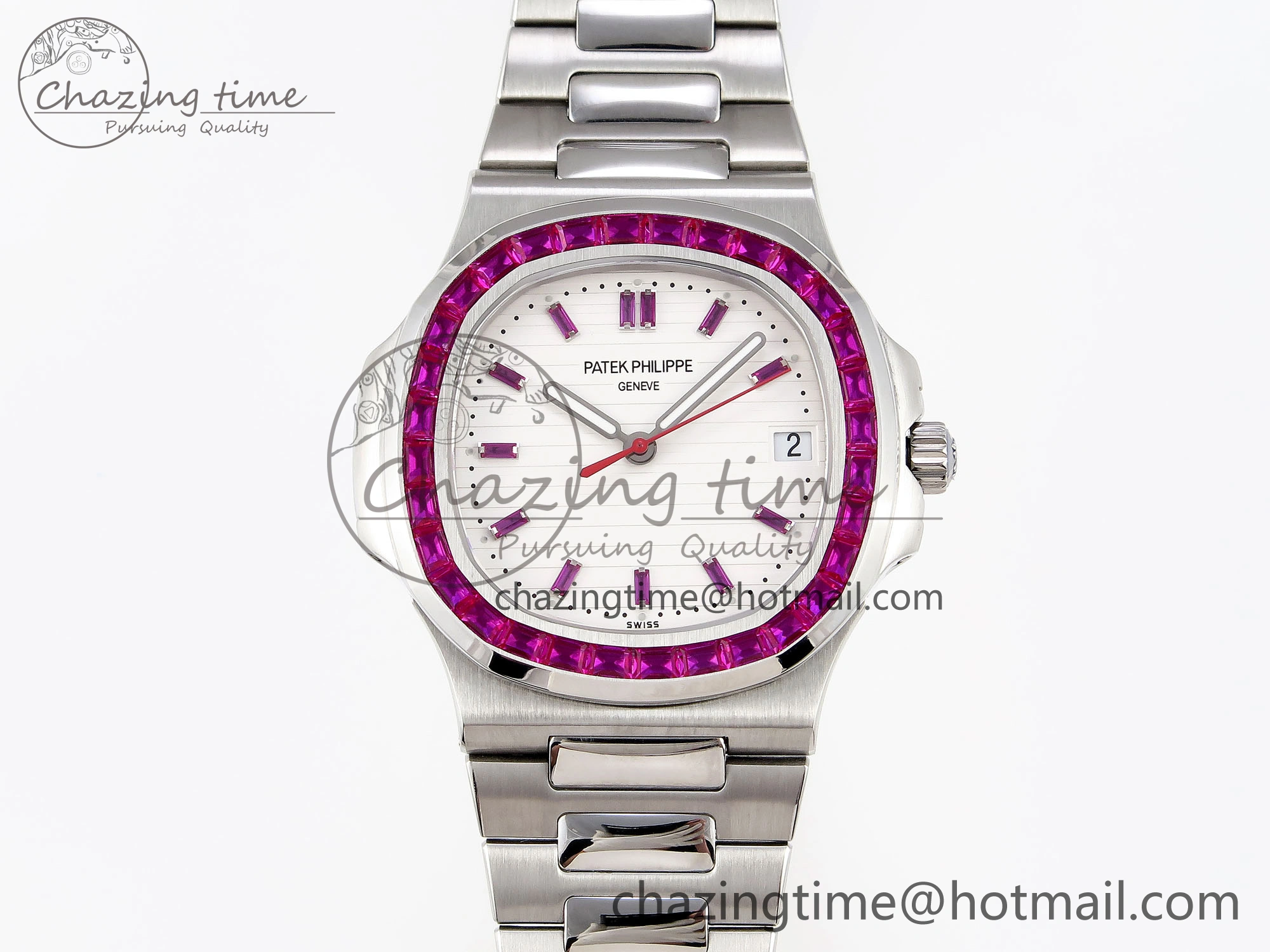 Upgraded Nautilus 5711 SS GPF 1:1 Best Edition White Dial Purple Diamonds Bezel on SS Bracelet 324CS 8788