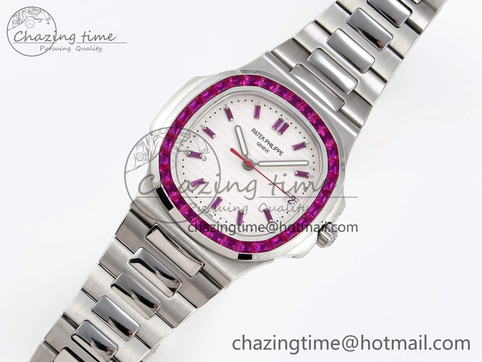 Upgraded Nautilus 5711 SS GPF 1:1 Best Edition White Dial Purple Diamonds Bezel on SS Bracelet 324CS 8788