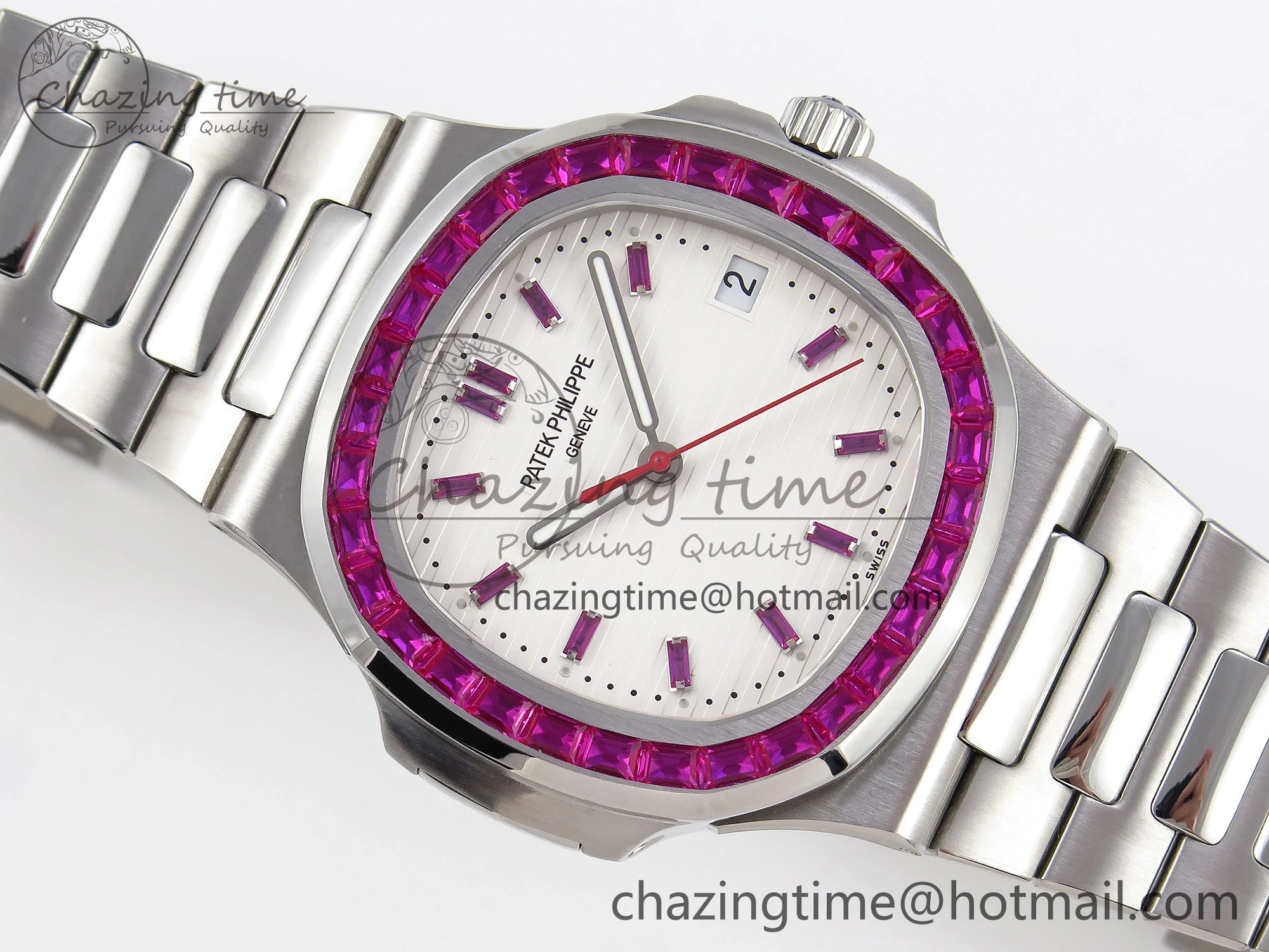 Upgraded Nautilus 5711 SS GPF 1:1 Best Edition White Dial Purple Diamonds Bezel on SS Bracelet 324CS 8788