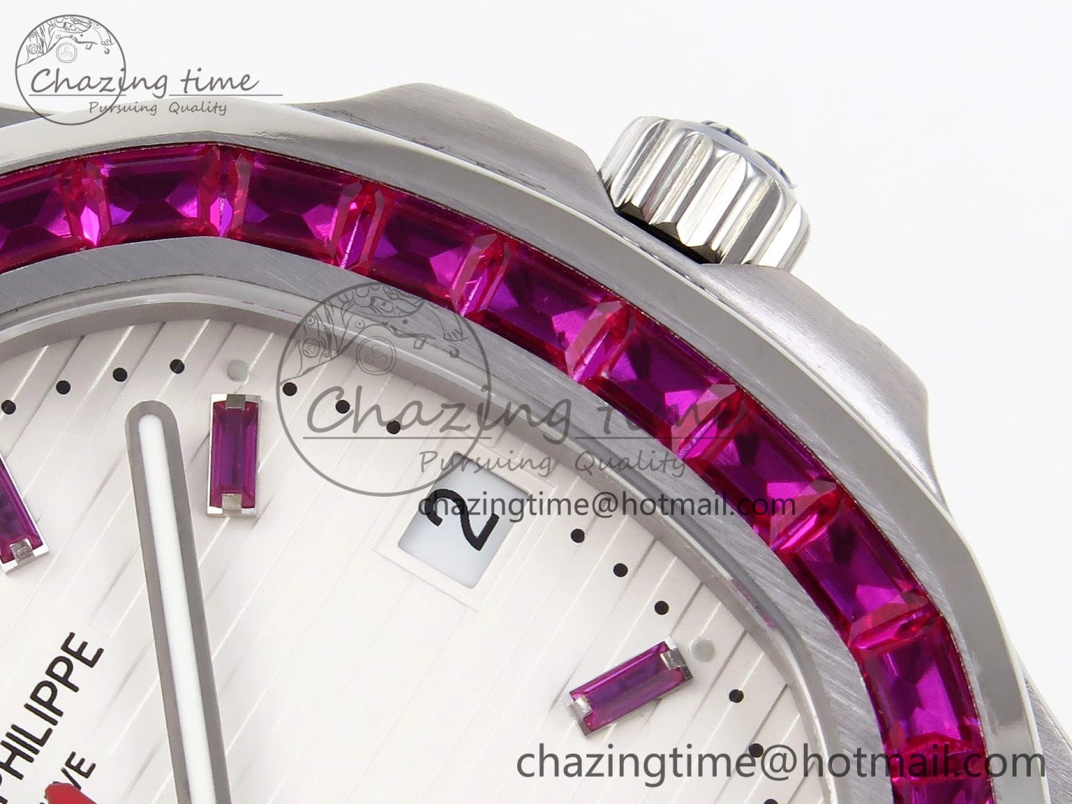 Upgraded Nautilus 5711 SS GPF 1:1 Best Edition White Dial Purple Diamonds Bezel on SS Bracelet 324CS 8788
