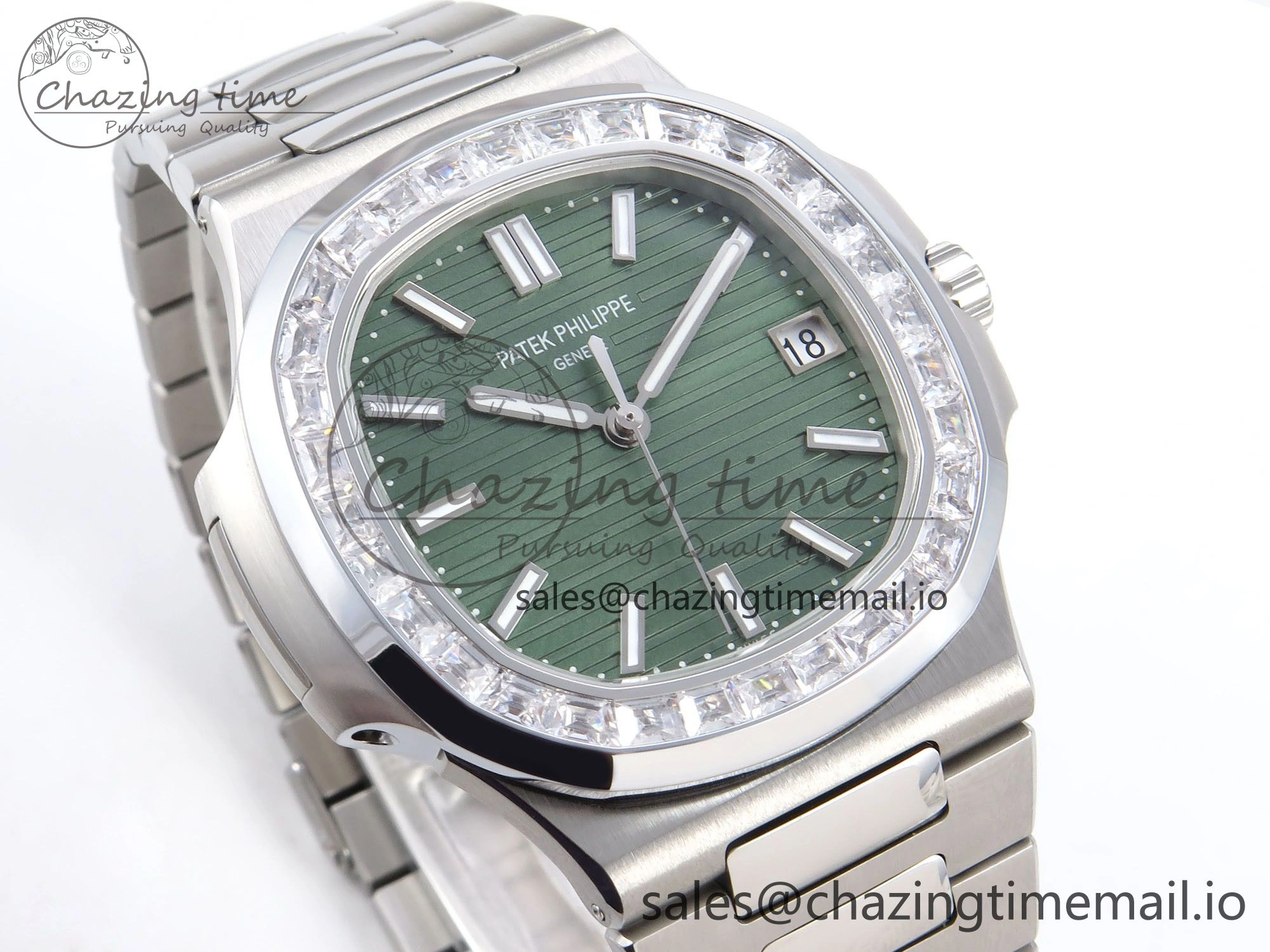 Seasonal Nautilus 5711 1300A 3KF 1:1 Best Edition Diamond Bezel Green Dial on SS Bracelet A324 Super Clone V 8715