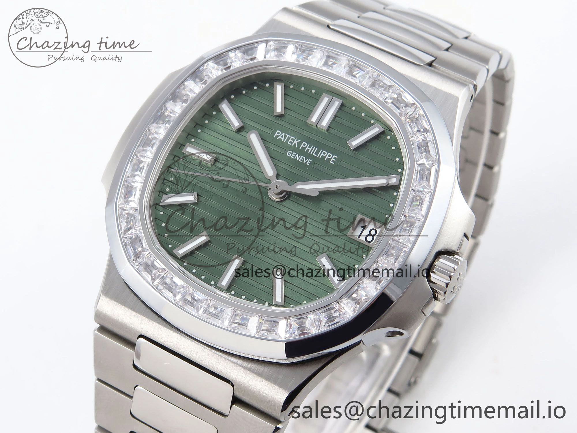 Seasonal Nautilus 5711 1300A 3KF 1:1 Best Edition Diamond Bezel Green Dial on SS Bracelet A324 Super Clone V 8715