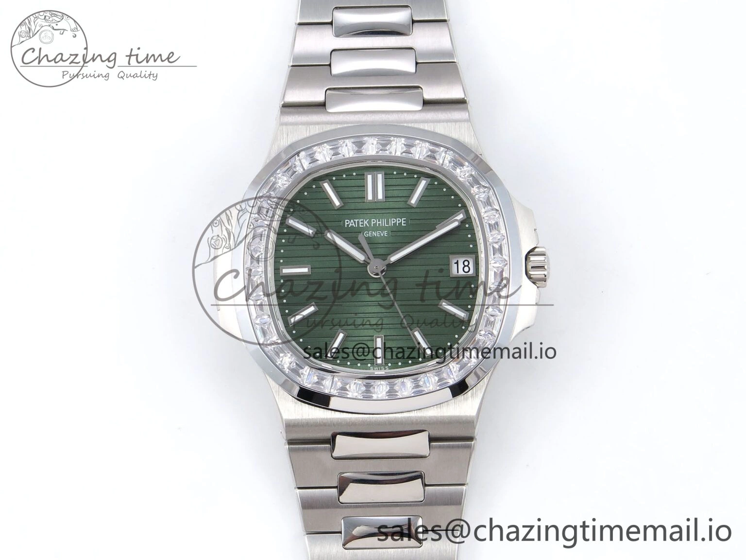 Seasonal Nautilus 5711 1300A 3KF 1:1 Best Edition Diamond Bezel Green Dial on SS Bracelet A324 Super Clone V 8715