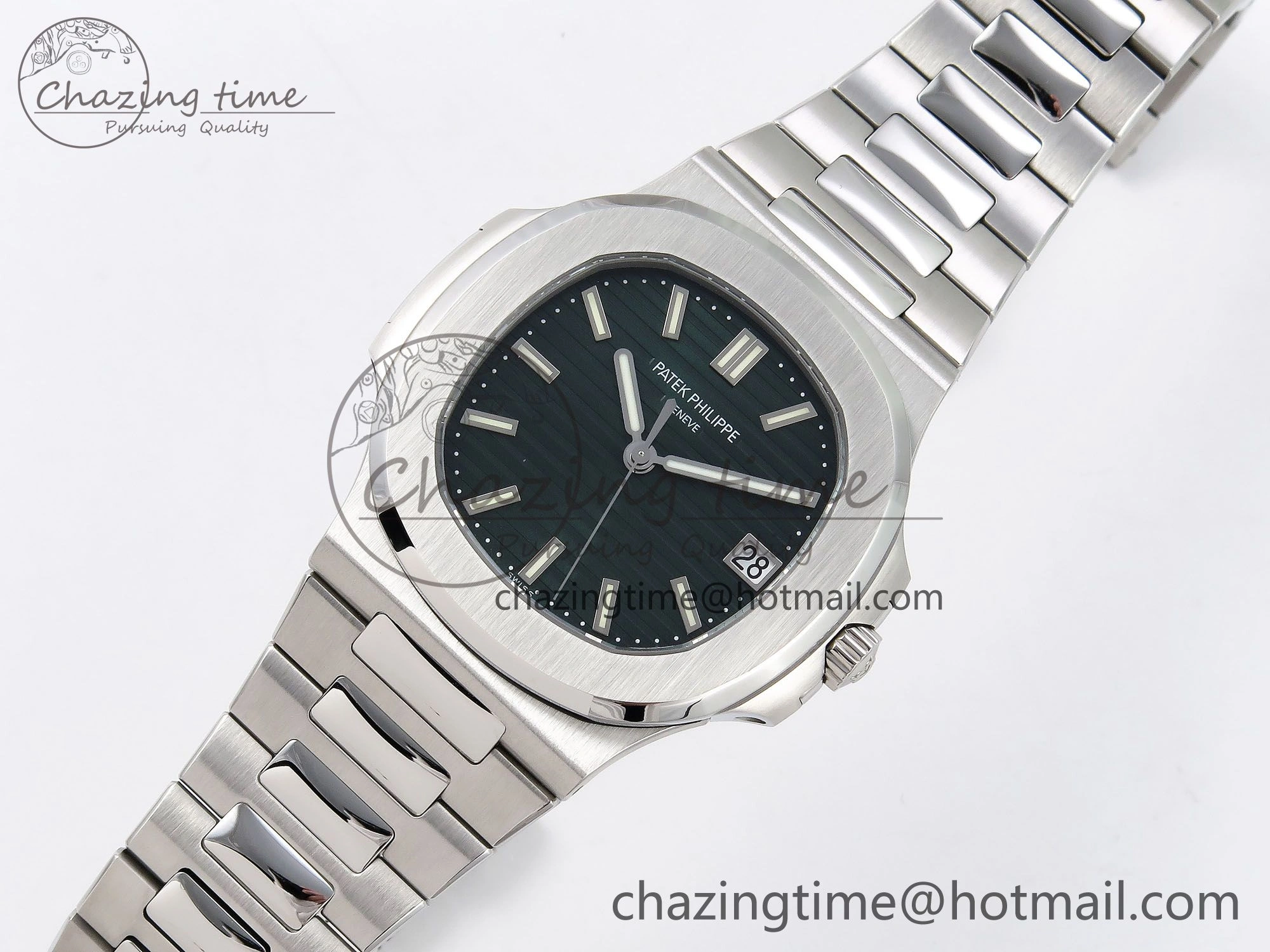 Nautilus 5711 1A-014 PPF 1:1 Best Edition Green Textured Dial on SS Bracelet Super Clone 26-330 V RelaxedFit 8727