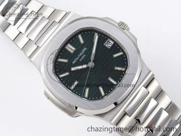 Nautilus 5711 1A-014 PPF 1:1 Best Edition Green Textured Dial on SS Bracelet Super Clone 26-330 V RelaxedFit 8727