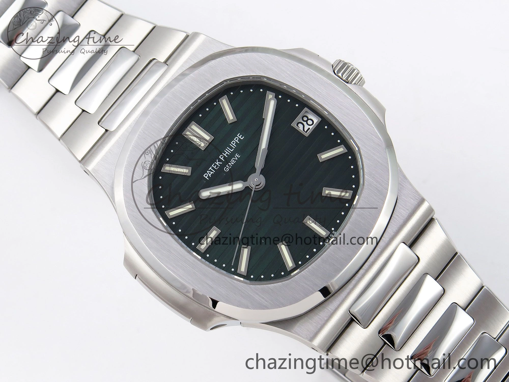Nautilus 5711 1A-014 PPF 1:1 Best Edition Green Textured Dial on SS Bracelet Super Clone 26-330 V RelaxedFit 8727