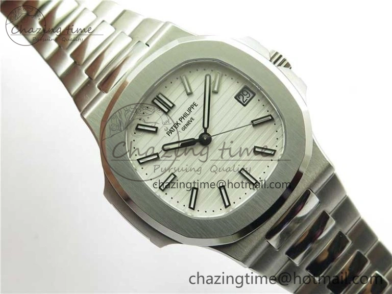 ZipUp Nautilus 5711 1A 3KF 1:1 Best Edition White Textured Dial on SS Bracelet A324 Super Clone V 8882