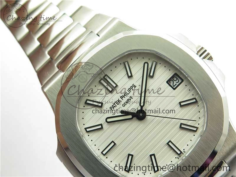 ZipUp Nautilus 5711 1A 3KF 1:1 Best Edition White Textured Dial on SS Bracelet A324 Super Clone V 8882