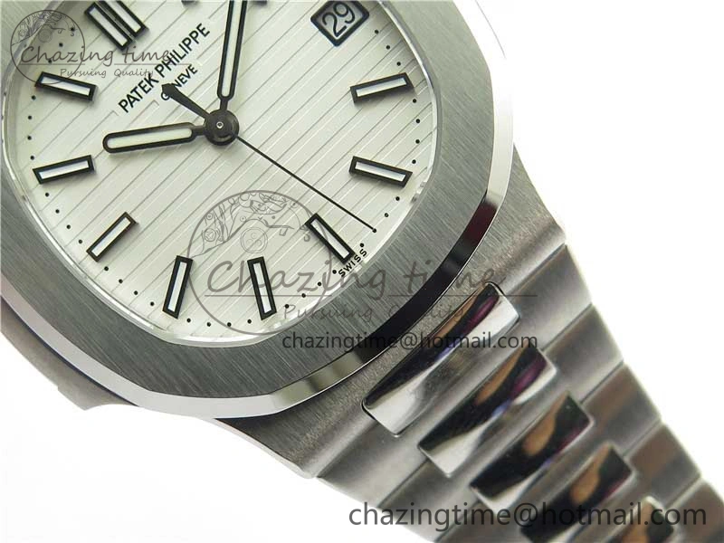 ZipUp Nautilus 5711 1A 3KF 1:1 Best Edition White Textured Dial on SS Bracelet A324 Super Clone V 8882