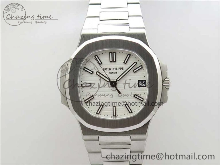 ZipUp Nautilus 5711 1A 3KF 1:1 Best Edition White Textured Dial on SS Bracelet A324 Super Clone V 8882