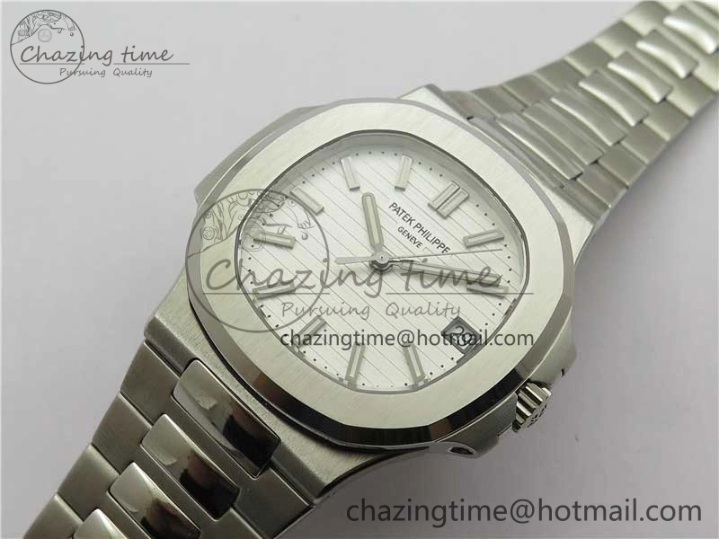 ZipUp Nautilus 5711 1A 3KF 1:1 Best Edition White Textured Dial on SS Bracelet A324 Super Clone V 8882