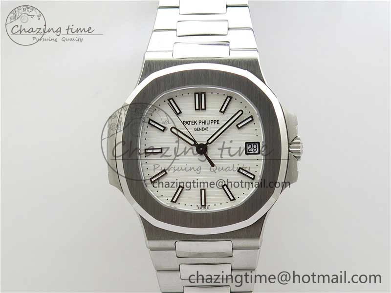 ZipUp Nautilus 5711 1A 3KF 1:1 Best Edition White Textured Dial on SS Bracelet A324 Super Clone V 8882